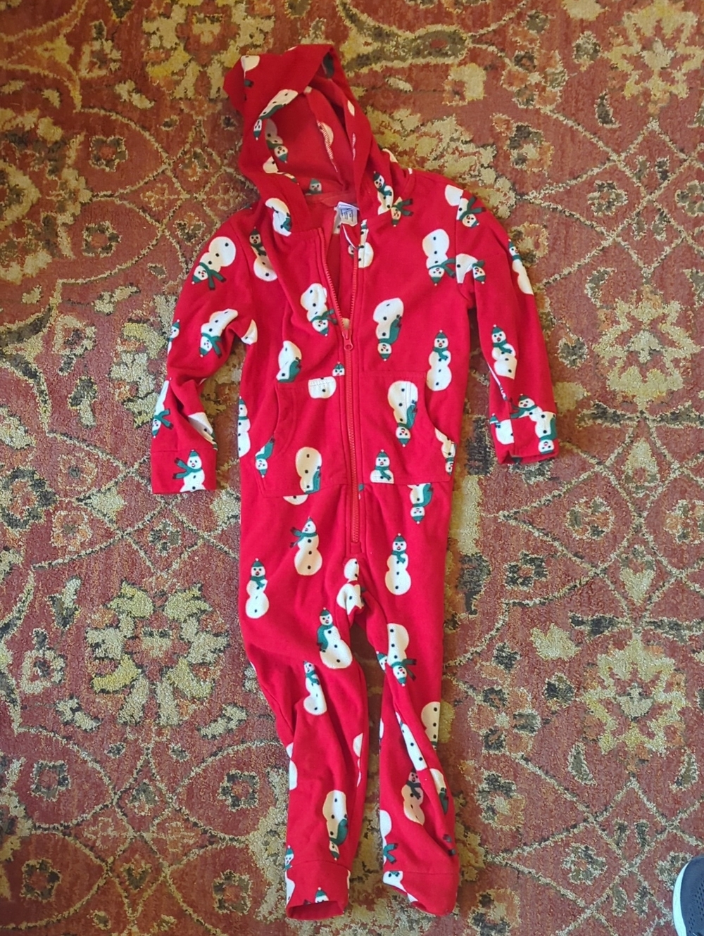 Hanna Andersson Red Snowman Hooded One-Piece Footie Pajamas